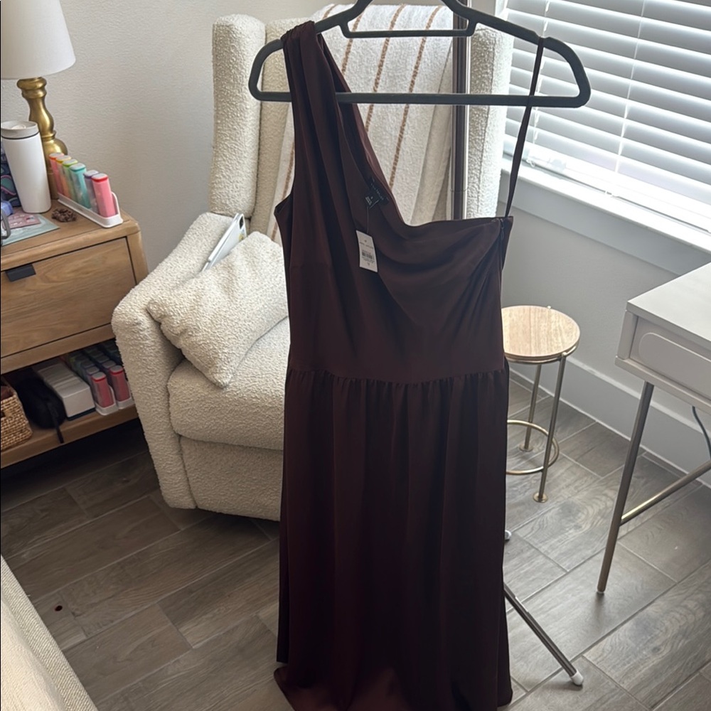 Ann Taylor One-Shoulder Dress in Rich Chocolate